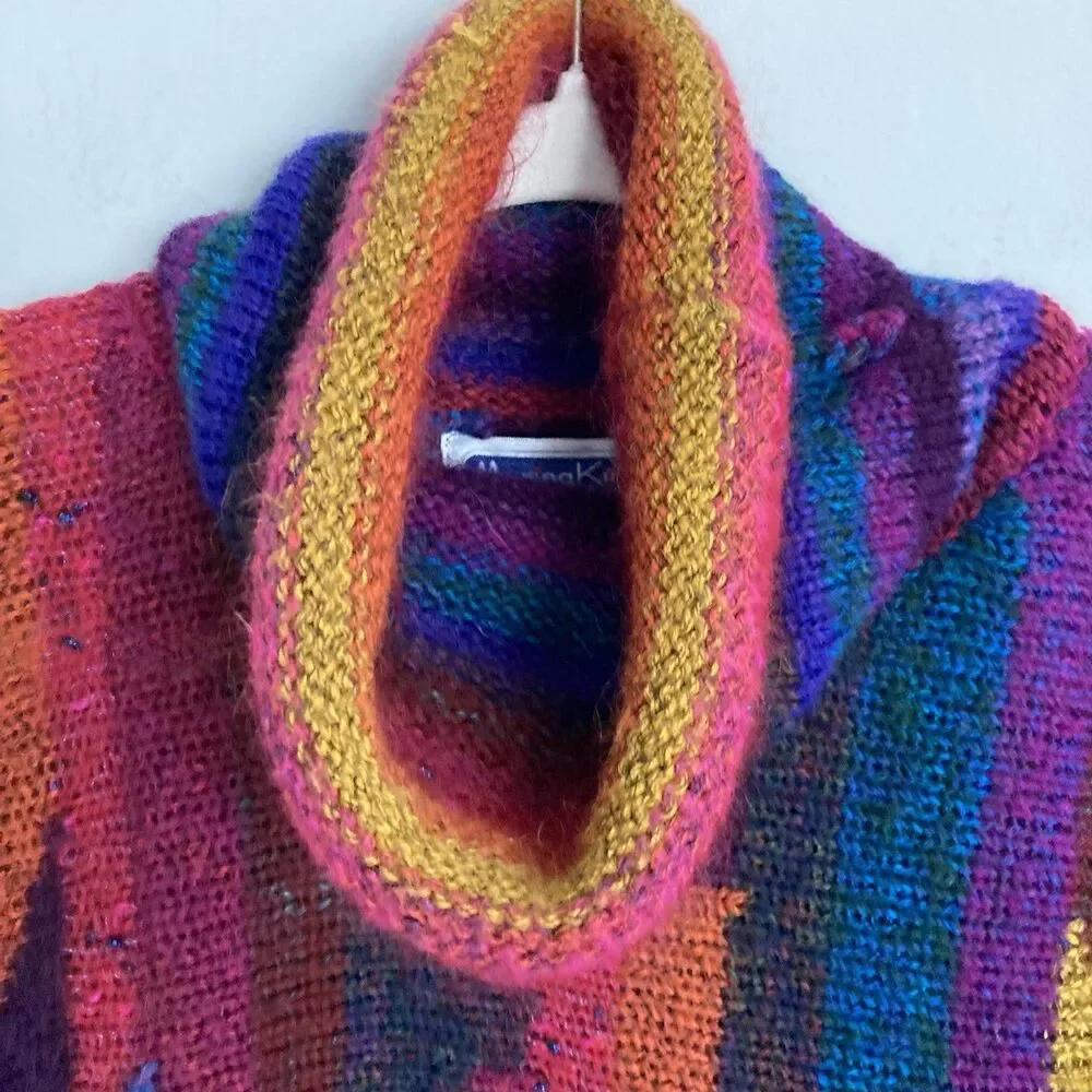 Vintage Mariea Kim Turtleneck Sweater LARGE Colorful Tunic Boho Rainbow Brite - Picture 3 of 14
